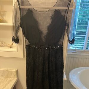 Black Sheath Dress with V-Neck and Bishop Sleeves- Black Tie Mother of the Bride